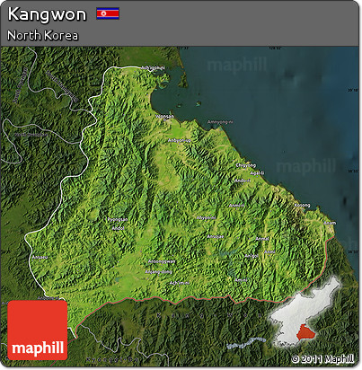 Satellite Map of Kangwon, darken