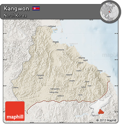 Shaded Relief Map of Kangwon, lighten