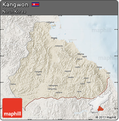 Shaded Relief Map of Kangwon, lighten