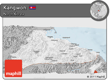 Gray Panoramic Map of Kangwon