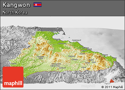 Physical Panoramic Map of Kangwon, desaturated