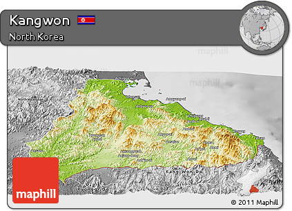 Physical Panoramic Map of Kangwon, desaturated
