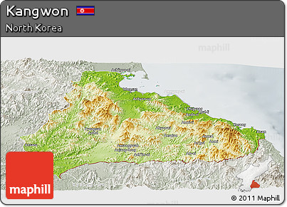 Physical Panoramic Map of Kangwon, lighten, semi-desaturated
