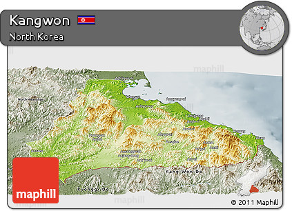 Physical Panoramic Map of Kangwon, semi-desaturated
