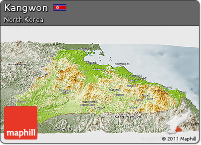 Physical Panoramic Map of Kangwon, semi-desaturated