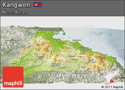 Physical Panoramic Map of Kangwon, semi-desaturated