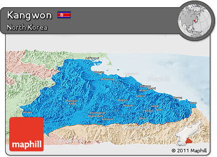 Political Panoramic Map of Kangwon, lighten