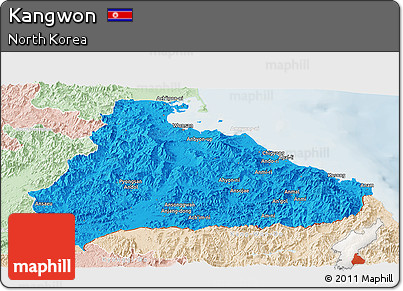 Political Panoramic Map of Kangwon, lighten