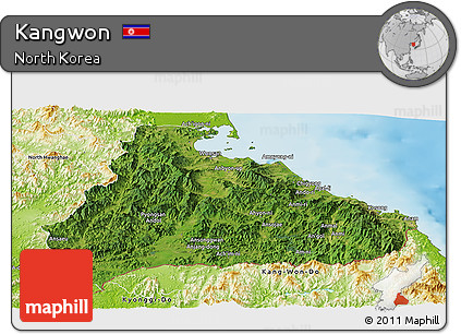 Satellite Panoramic Map of Kangwon, physical outside