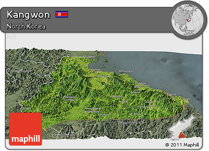 Satellite Panoramic Map of Kangwon, semi-desaturated