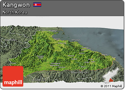 Satellite Panoramic Map of Kangwon, semi-desaturated