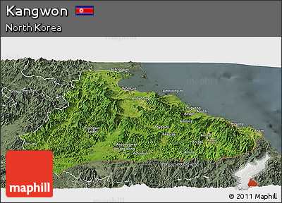 Satellite Panoramic Map of Kangwon, semi-desaturated