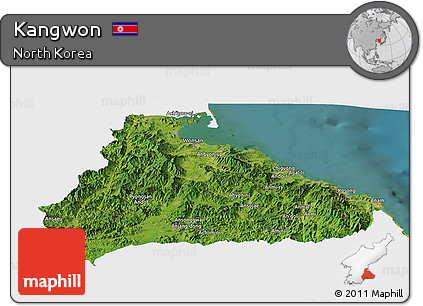 Satellite Panoramic Map of Kangwon, single color outside