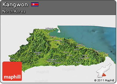 Satellite Panoramic Map of Kangwon, single color outside