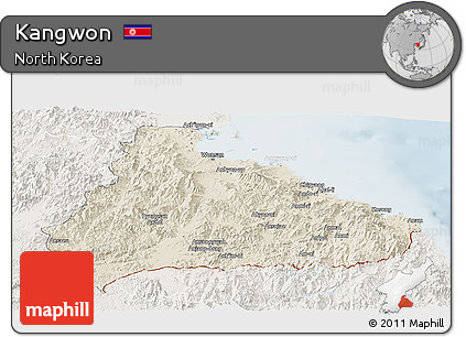 Shaded Relief Panoramic Map of Kangwon, lighten