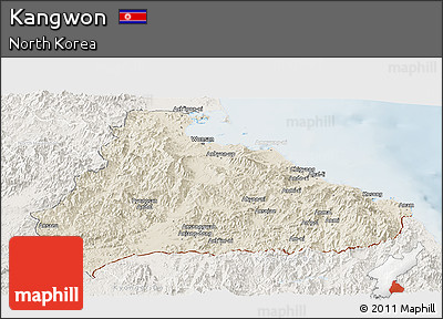 Shaded Relief Panoramic Map of Kangwon, lighten