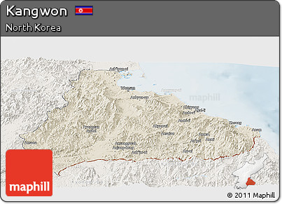 Shaded Relief Panoramic Map of Kangwon, lighten