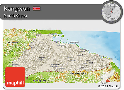 Shaded Relief Panoramic Map of Kangwon, physical outside