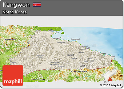 Shaded Relief Panoramic Map of Kangwon, physical outside