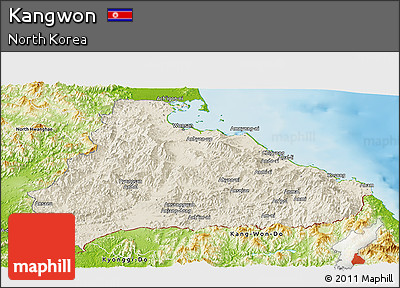 Shaded Relief Panoramic Map of Kangwon, physical outside