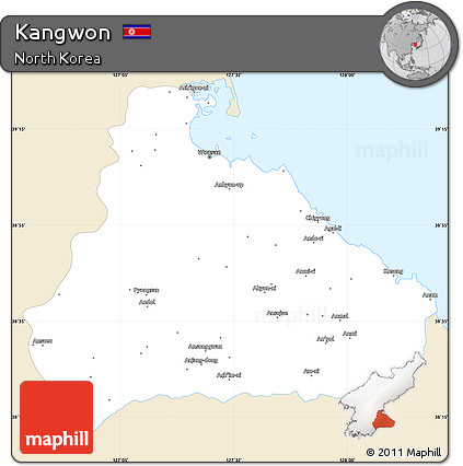 Classic Style Simple Map of Kangwon, single color outside