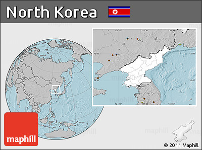 Blank Location Map of North Korea, gray outside, hill shading outside