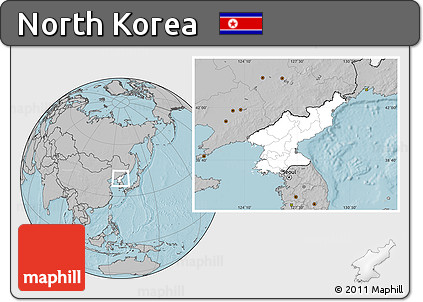 Blank Location Map of North Korea, gray outside, hill shading outside
