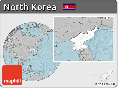 Blank Location Map of North Korea, gray outside, hill shading outside