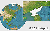 Blank Location Map of North Korea, satellite outside