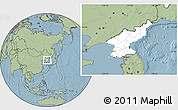Blank Location Map of North Korea, savanna style outside, hill shading outside