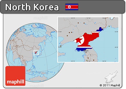 Flag Location Map of North Korea, gray outside