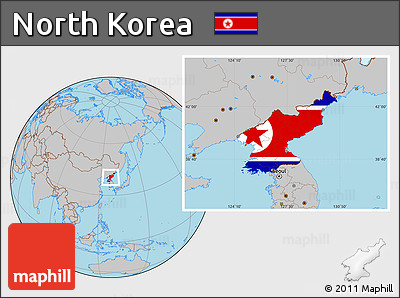 Flag Location Map of North Korea, gray outside