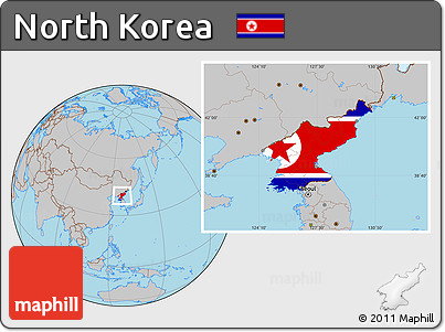 Flag Location Map of North Korea, gray outside