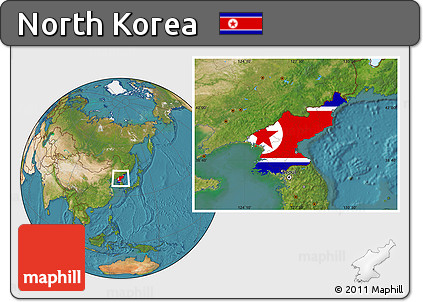 Flag Location Map of North Korea, satellite outside