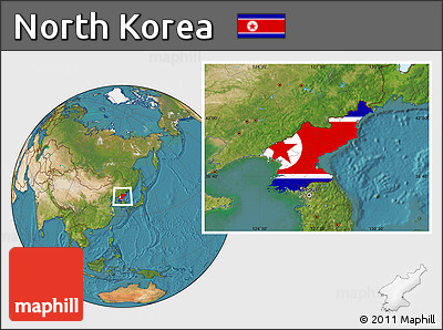 Flag Location Map of North Korea, satellite outside
