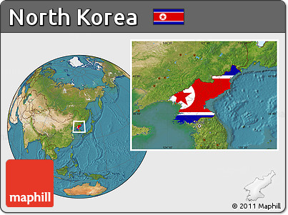 Flag Location Map of North Korea, satellite outside