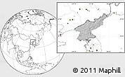 Gray Location Map of North Korea, blank outside, hill shading inside