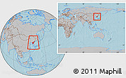 Gray Location Map of North Korea, within the entire continent, hill shading