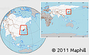 Gray Location Map of North Korea, highlighted continent, within the entire continent