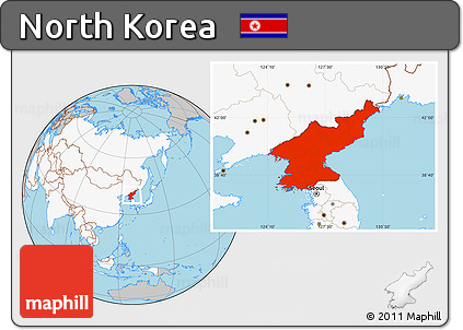 Gray Location Map of North Korea, highlighted continent