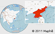 Gray Location Map of North Korea, highlighted continent, hill shading