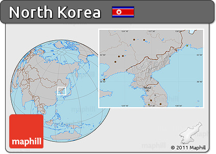 Gray Location Map of North Korea, hill shading inside