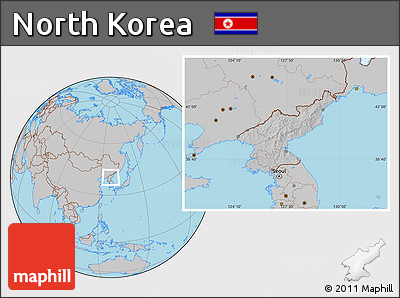 Gray Location Map of North Korea, hill shading inside