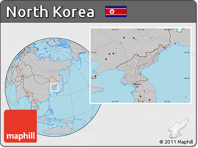 Gray Location Map of North Korea, hill shading inside