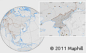 Gray Location Map of North Korea, lighten, desaturated, hill shading