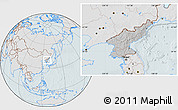 Gray Location Map of North Korea, lighten, hill shading