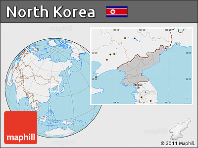 Gray Location Map of North Korea, lighten, land only