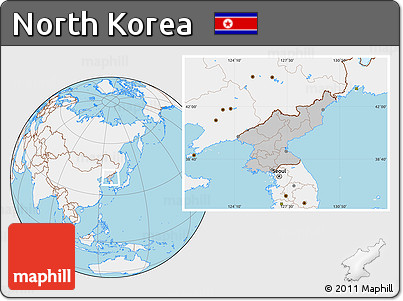 Gray Location Map of North Korea, lighten, land only