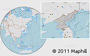 Gray Location Map of North Korea, lighten, land only, hill shading
