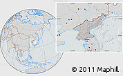 Gray Location Map of North Korea, lighten, semi-desaturated, hill shading
